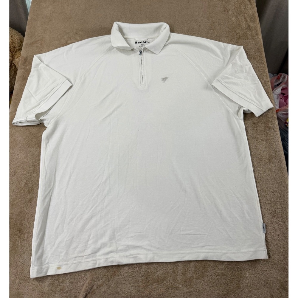 Simms polo shirt‎ Mens size XXL COR3 Quarter Zip White Short Sleeve Fishing